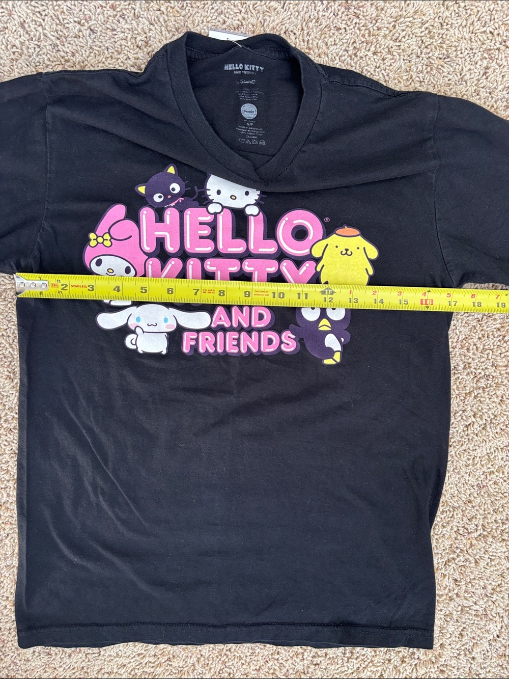 Hello Kitty and friends Black Tee with Pink & Yellow Character Graphic Print - Picture 4 of 5